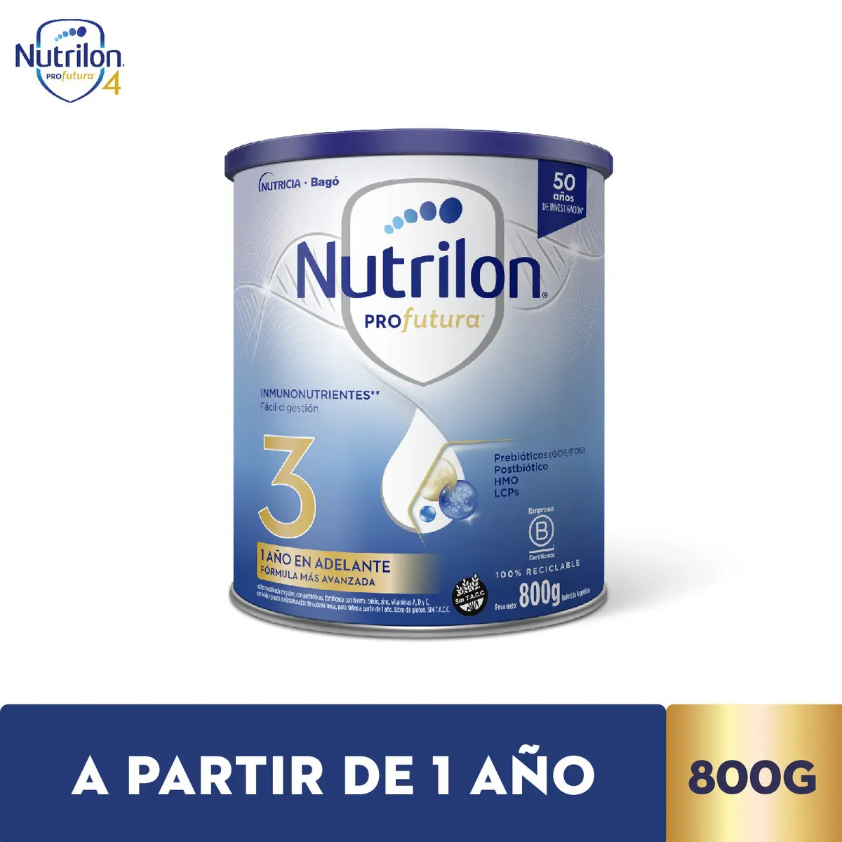 Leche Nutrición Infantil Nutrilon Profutura 3 de 1 año en polvo 800g sin gluten