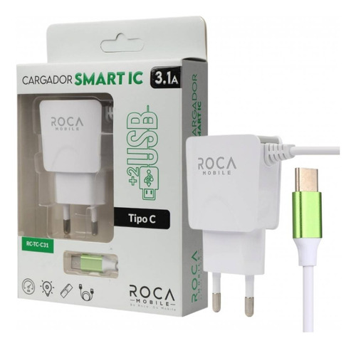 Cargador Inteligente Roca 3.1a 2 Usb Tipo C