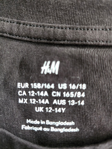Vestido Negro Basico H&m Us 16/18 De 12 A 14 Años Nena