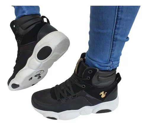 Tenis Tipo Bota Color Negro Suela De Oso Para Mujer Dama Env o