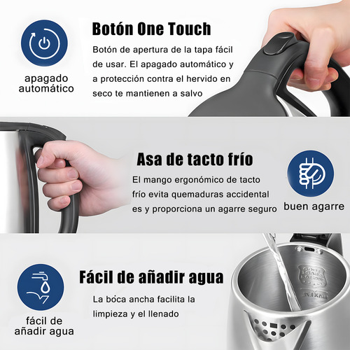 Tetera Cafetera Hervidor Eléctrico 2 Litros Inoxidable