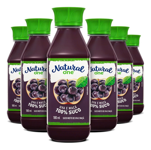 Kit 06un Suco De Uva E Maçã Natural One - 180ml