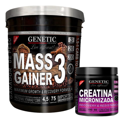 Masa Muscular Mass Gainer 4,5kg + Creatina 100% Pura Genetic