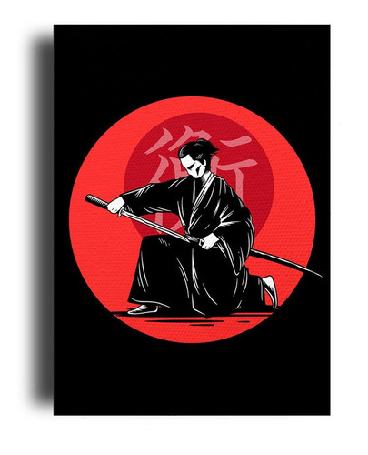 Cuadro Decorativo Canvas 80x120cm Samurai Japon Negro