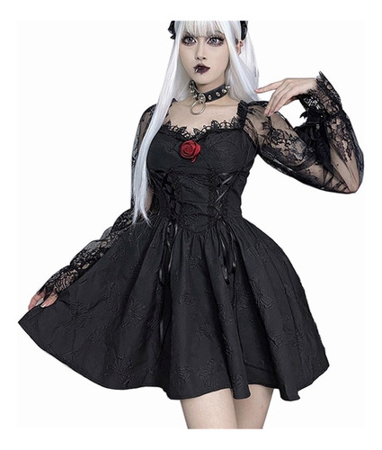 Vestido Corto Negro Gótico De Manga Larga