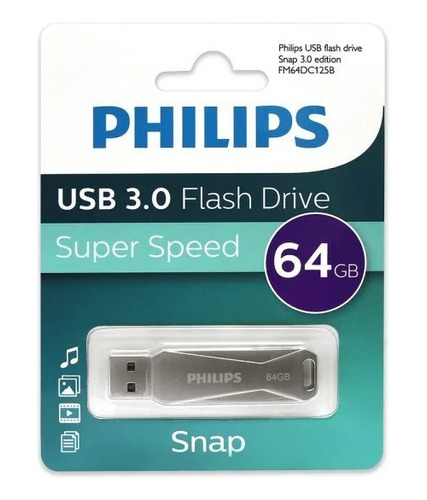 Pendrive Philips 64 Gb 2 En 1 Usb Tipo C 3.0 Snap Gris