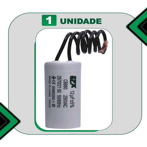 Capacitor Permanente 12uf 250v 2 Fios Cbb60 Motor Eletrico