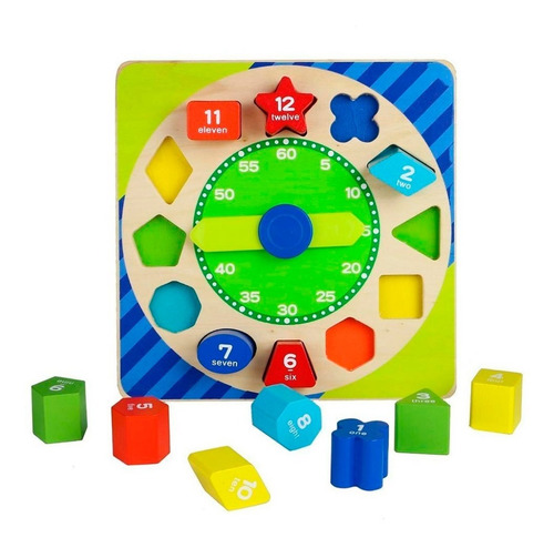 Imagen 1 de 10 de Reloj Encastre Madera Aprender La Hora Acool Ac7663 Full
