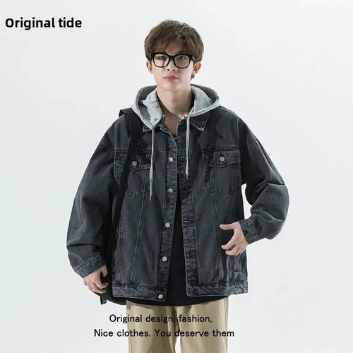 Chaqueta Casual Holgada Con Capucha Desmontable De Mezclilla