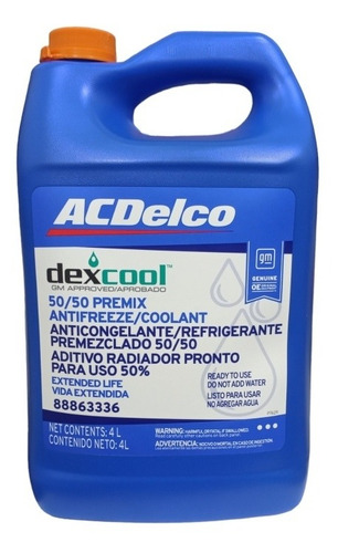 Imagen 1 de 1 de Refrigerante Acdelco Naranja 50/50 Importado 4litros
