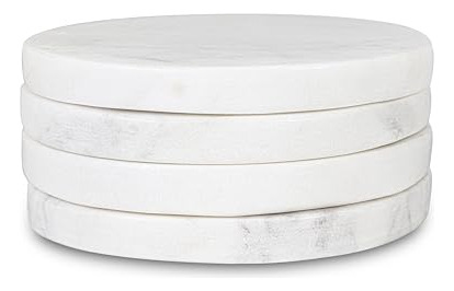 Posavasos Redondos De Mármol Blanco, Set De 4 Posavasos Para