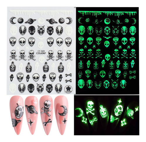 1 Lámina De Pegatinas 3d Para Decoración De Uñas De Hallowee