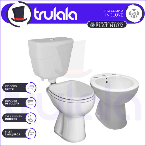 Juego Completo Inodoro Bidet Griferia Doble Mando Cromo