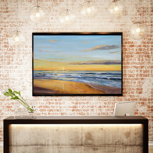 Cuadros Playas Atardecer Mar Sol Pintado A Mano 70x120cm