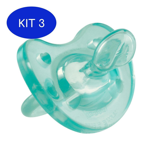 Kit 3 Chupeta Soft Azul Silicone Chicco Tamanho 1 (0-6m)