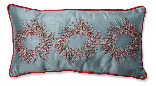 Almohada Lumbar Navidad Con Coronas, Color Azul 29x46 Cm