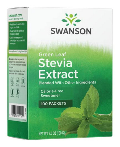 Extracto De Stevia En Hojas Verdes Swanson 100 Sobres