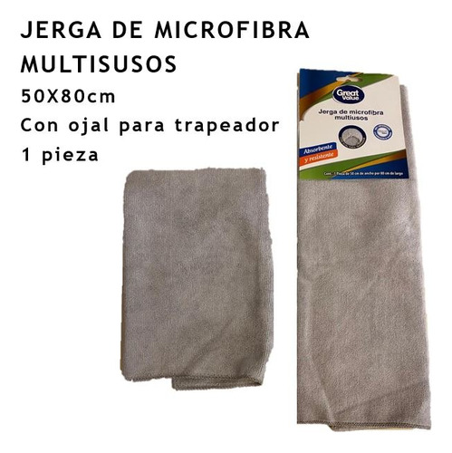 Jerga Microfibra Multiusos Con Ojal Para Trapeador 50x80 Cm