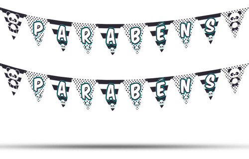 Faixa Bandeirola Parabéns Papel Cartonado Decoração Panda Cor Branco
