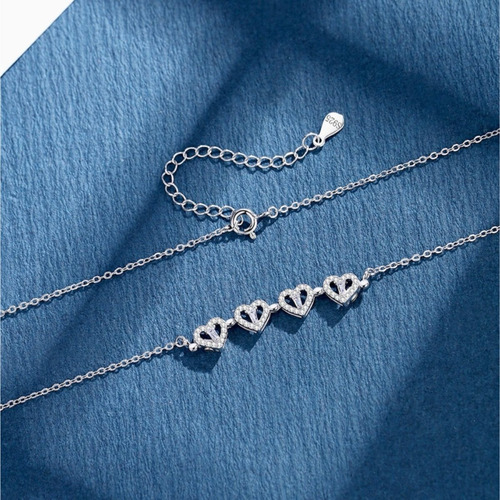 Imagen 6 de 10 de Collar Doble Vista Plata Dije Corazónes Trébol Y Circonias