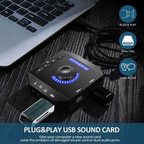 T10 External Sound Card, Phoinikas Usb Audio Adapter