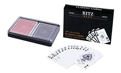 2 Barajas Tamaño Poker Ritz 100% Juego De Cartas De Plastic