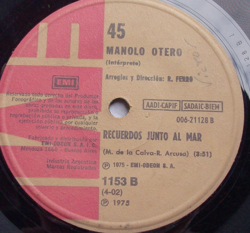 Manolo Otero - Soleado / Recuerdos Junto Al Mar _ Vinilo 7´ (Usado)