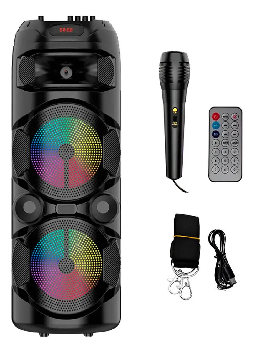 Parlante Portátil Inalámbrico El Rey Bluetooth Tipo Torre 80cm Micrófono Karaoke Control Remoto Luces Led Rgb Batería Recargable 1800mAh Micro Sd Portátil Grande Para Fiestas