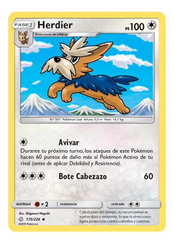 Pokemon Cosmic Eclipse Herdier 175/236 Español Reverse Cec