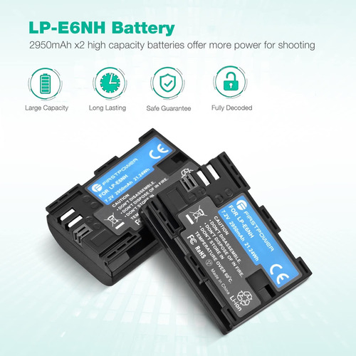 Firstpower Lp-e6nh Bateria Capacidad Cargador Dual Usb 2