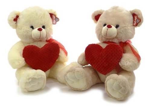 Peluche Oso Sentado De Piel Con Corazon Tramado 40 Cm.