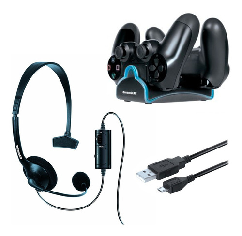 Kit Para Ps4 Dual Dock + Auriculares + Cable Usb Dreamgear