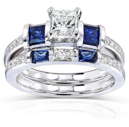 Kobelli Azul Zafiro Y Diamante Nupcial Anillo Set 1 1/4 Quil