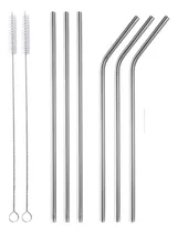 Comprar Set 6 Popotes Acero Inoxidable Ecológicos + Cepillo F Color Plateado