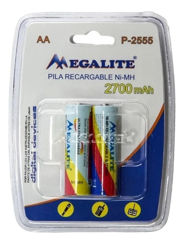 Pila AA Megalite Recargables P-2555 Cilíndrica - pack de 2 unidades