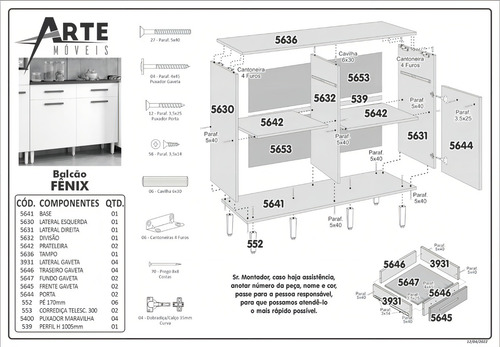 Balcão De Cozinha 2 Porta 2 Gaveta Balcão Multiuso Tampo Mdf Cor Freijó/branco