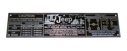 Plaqueta Alumínio Baixo Relevo Inform. Técnicas Jeep Willys