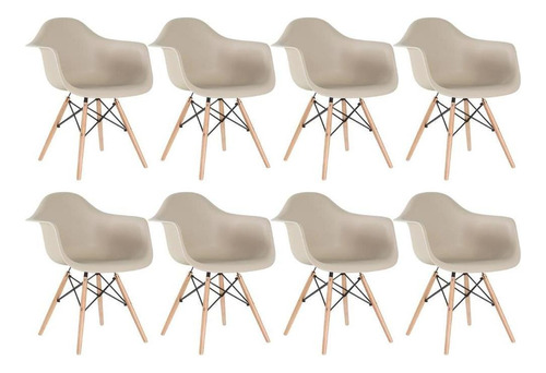 8 Cadeiras  Eames Wood Daw  Com Braços Cozinha Cores Estrutura da cadeira Nude