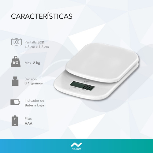 Imagen 4 de 5 de Balanza De Cocina + Recipiente Nictom Bc01 Digital Alta Prec