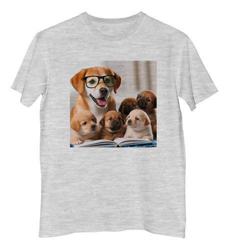 Remera Niño Perro Con Anteojos Y Perritos Leyendo