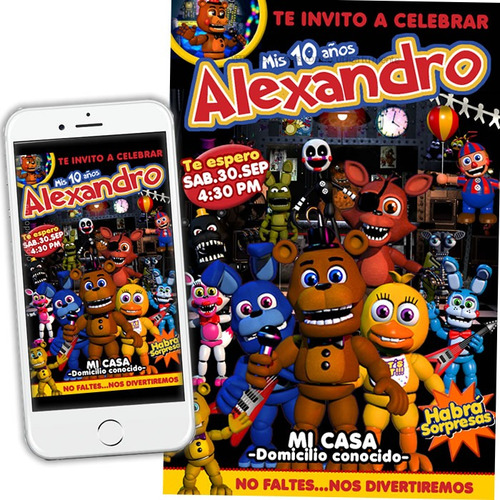 Invitacion Cumpleaños Five Nights At Freddys Digital