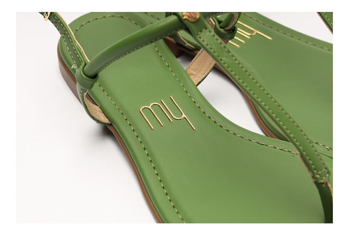 Imagem 6 de 6 de Sandália Feminina Rasteira Flat Broche Logo Verde - My Shoes