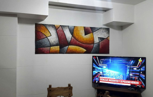Cuadro Abstracto Moderno Con Textura Simil Piedra 180x65cm