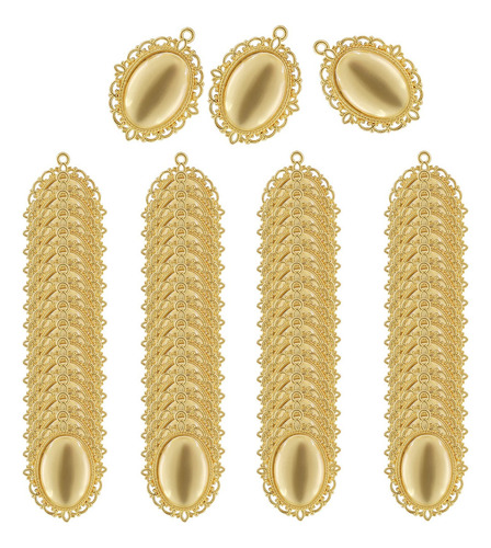 Dijes Camafeo + Cabochones De 25x18mm Oval 35sets Dorado