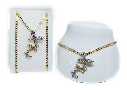 Collar De Mariposas Zirconias De Oro Laminado +pulsera Ga10