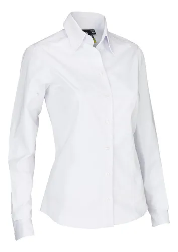 Camisa De Dama Para Uniforme Manga Larga, Blanca Pinzada