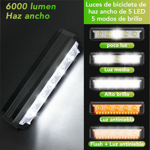 Luz Para Bicicleta 6000 Lúmenes Impermeable Con Luz Trasera