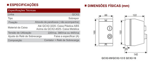 Chave De Partida Direta Qcx2-091 440v - 0,75/1cv Trifásico
