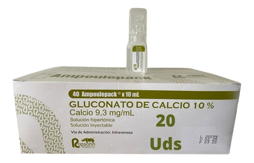 20 Ampolla Gluconato Calcio 10% - mL a $520