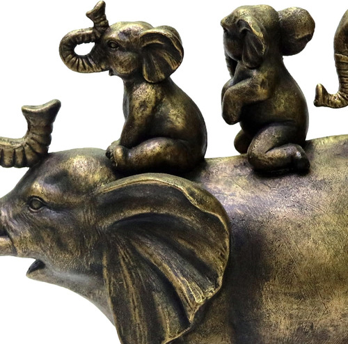 Estatua De Resina 3 Elefantes Bebés Montando Un Elefante